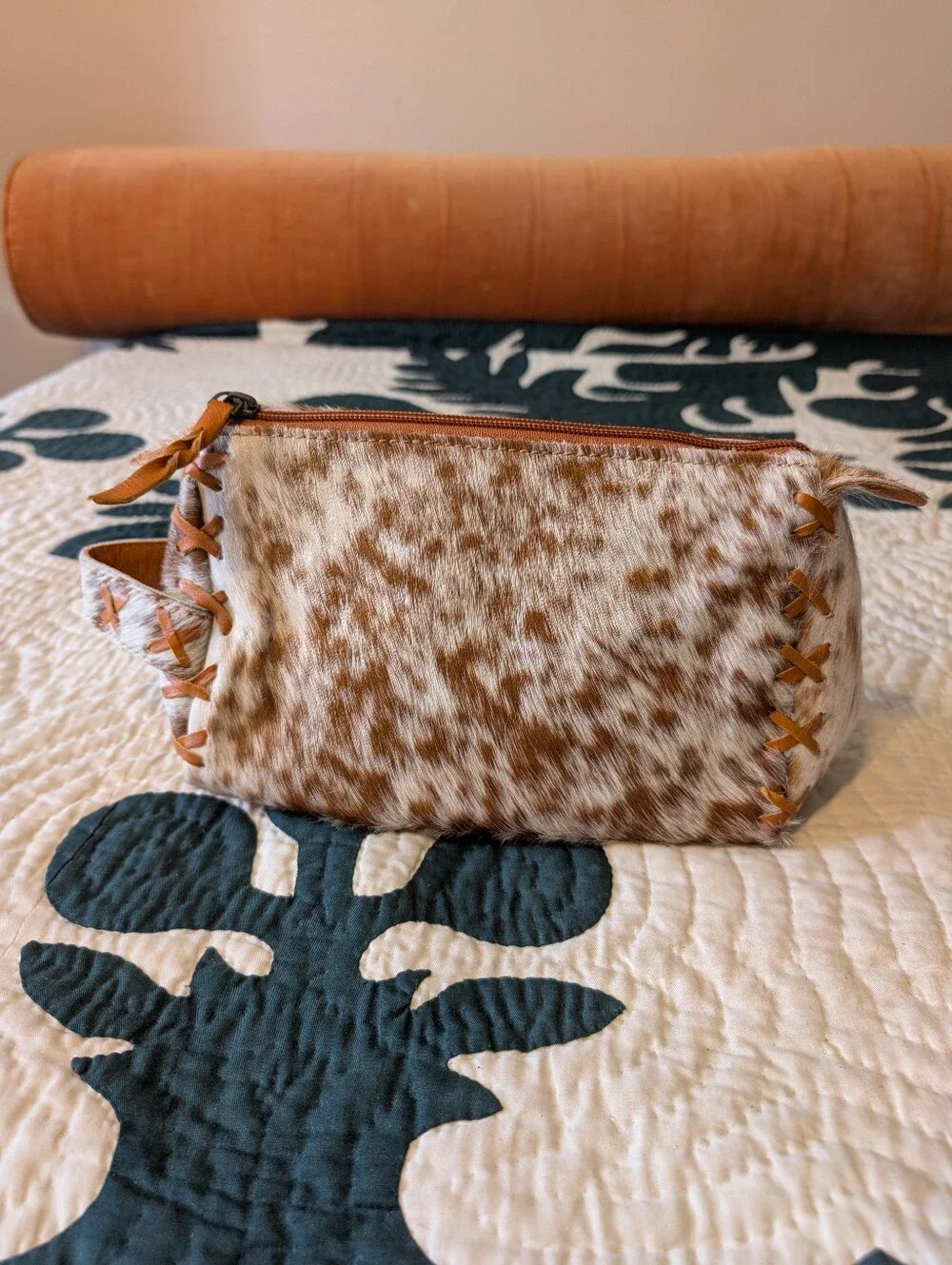 Cowhide Crescent Crossbody Bag in Brown and White 3 Pcs Set Bundle - Picture 9 of 13